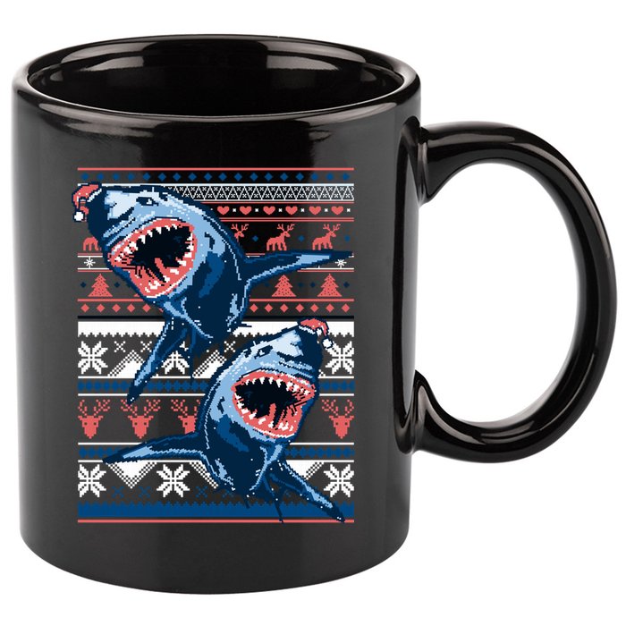 Santa Shark Ugly Christmas Sweater 11oz C Handle Ceramic Mug