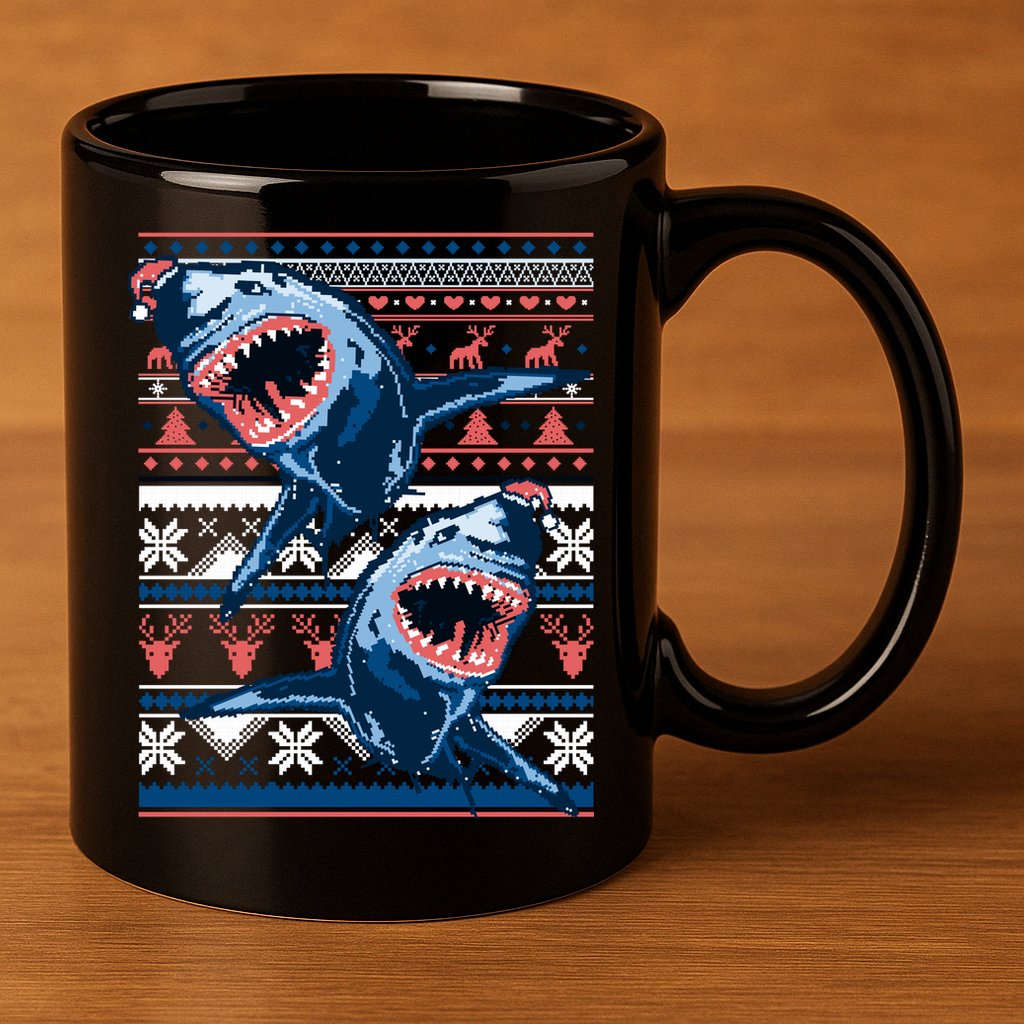 Santa Shark Ugly Christmas Sweater 11oz C Handle Ceramic Mug