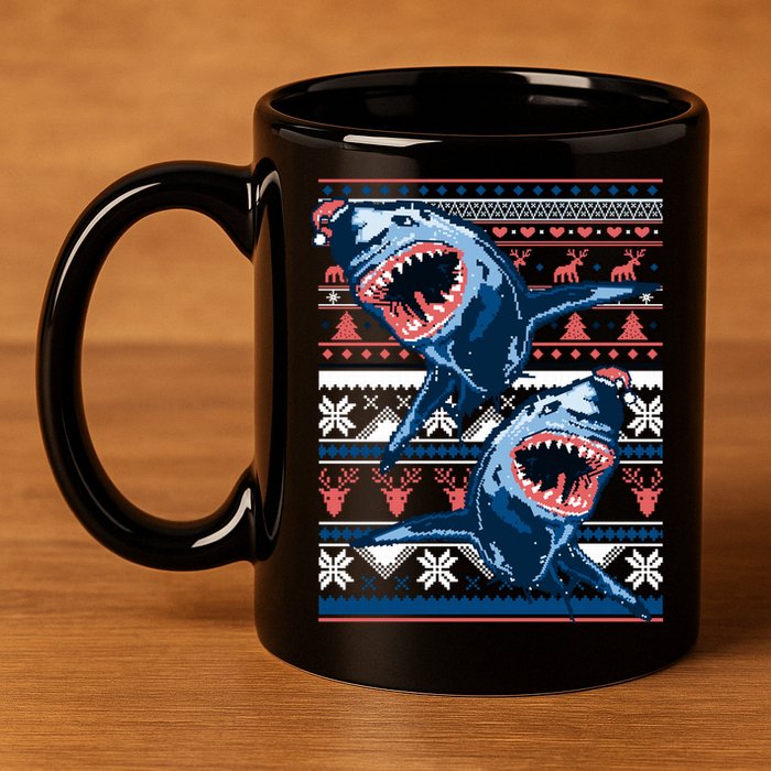 Santa Shark Ugly Christmas Sweater 11oz C Handle Ceramic Mug