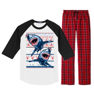 Santa Shark Ugly Christmas Sweater Raglan Sleeve Pajama Set