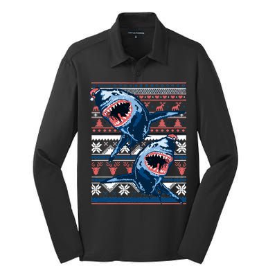 Santa Shark Ugly Christmas Sweater Silk Touch Performance Long Sleeve Polo