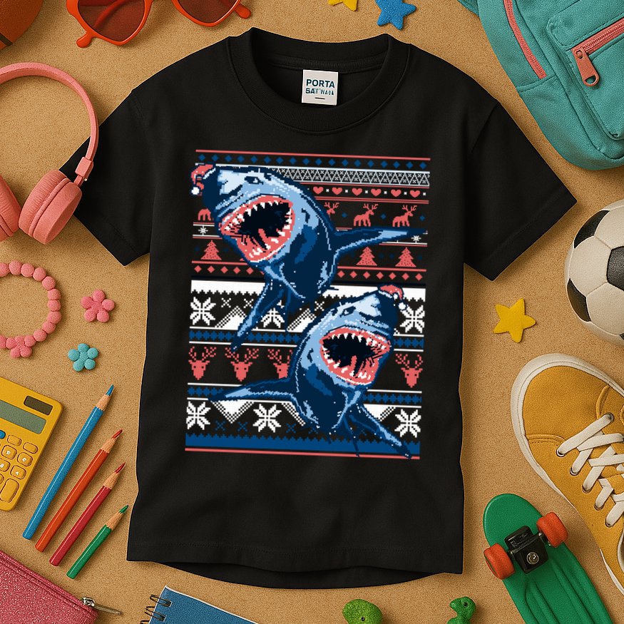 Santa Shark Ugly Christmas Sweater Kids T-Shirt