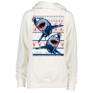 Santa Shark Ugly Christmas Sweater Womens Funnel Neck Pullover Hood