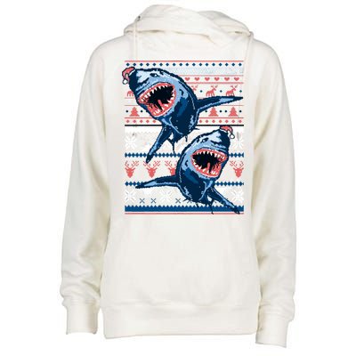 Santa Shark Ugly Christmas Sweater Womens Funnel Neck Pullover Hood