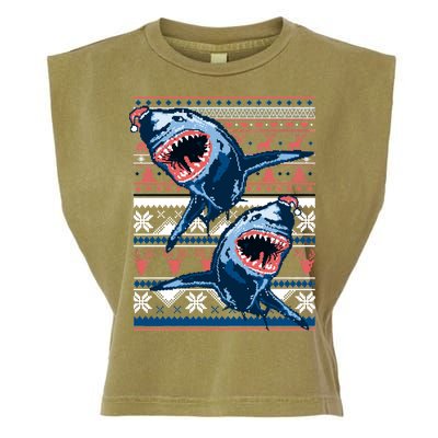 Santa Shark Ugly Christmas Sweater Garment-Dyed Women's Muscle Tee