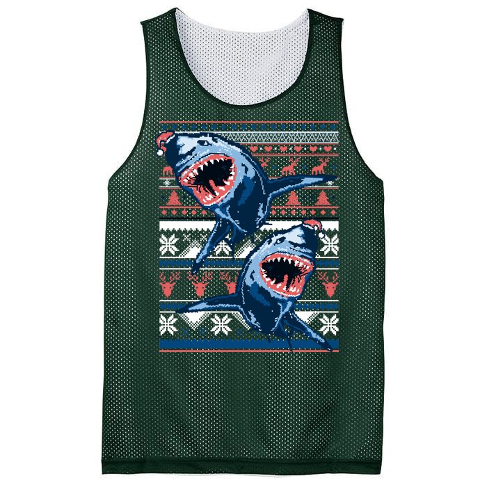 Santa Shark Ugly Christmas Sweater Mesh Reversible Basketball Jersey Tank