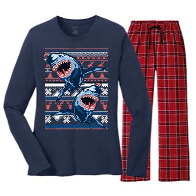 Santa Shark Ugly Christmas Sweater Women's Long Sleeve Flannel Pajama Set 