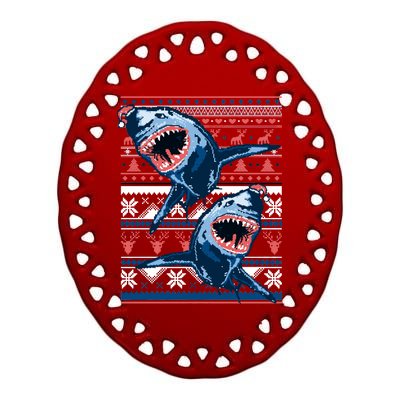 Santa Shark Ugly Christmas Sweater Ceramic Oval Ornament