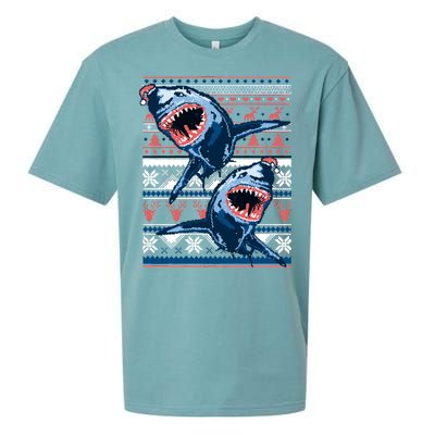 Santa Shark Ugly Christmas Sweater Sueded Cloud Jersey T-Shirt