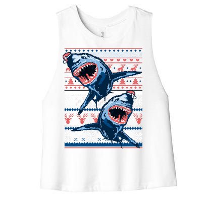 Santa Shark Ugly Christmas Sweater Women's Racerback Cropped Tank