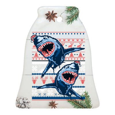 Santa Shark Ugly Christmas Sweater Ceramic Bell Ornament