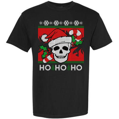 Santa Skull Candy Cane Ugly Christmas Sweater Garment-Dyed Heavyweight T-Shirt