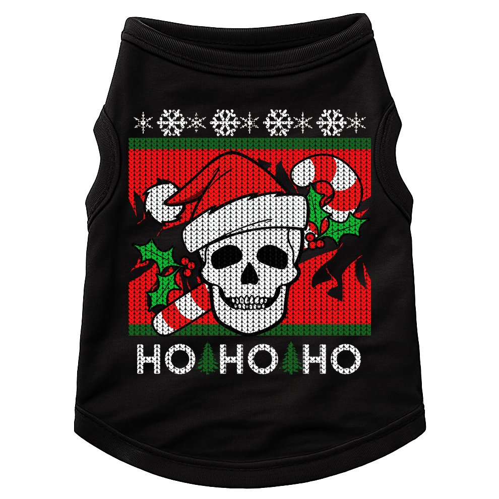 Santa Skull Candy Cane Ugly Christmas Sweater Doggie Tank