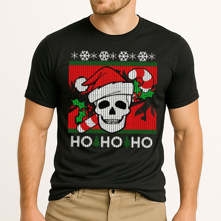 Santa Skull Candy Cane Ugly Christmas Sweater Performance Shirt