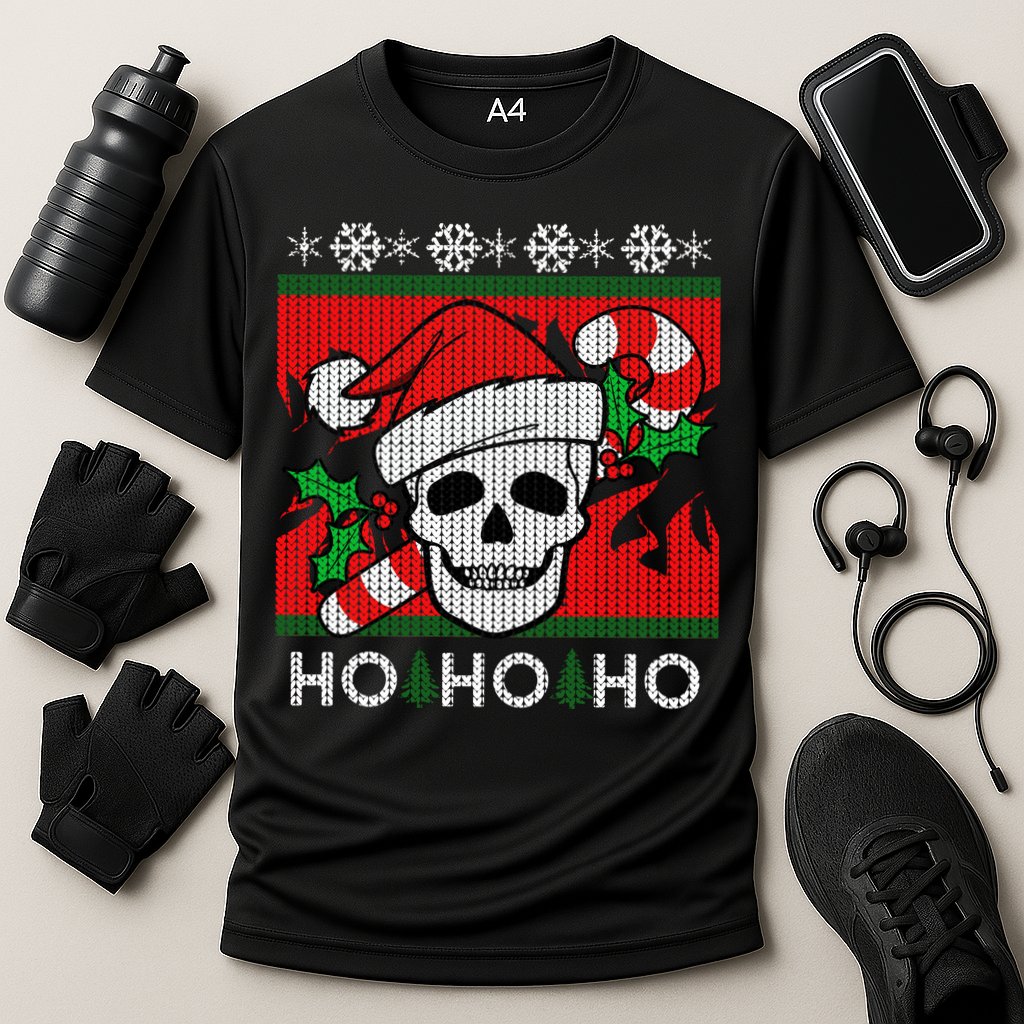 Santa Skull Candy Cane Ugly Christmas Sweater Performance Shirt