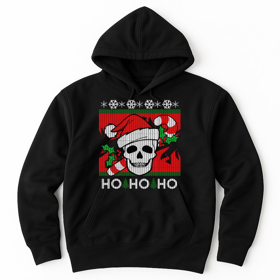 Santa Skull Candy Cane Ugly Christmas Sweater Hoodie