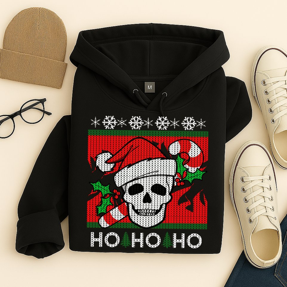 Santa Skull Candy Cane Ugly Christmas Sweater Hoodie