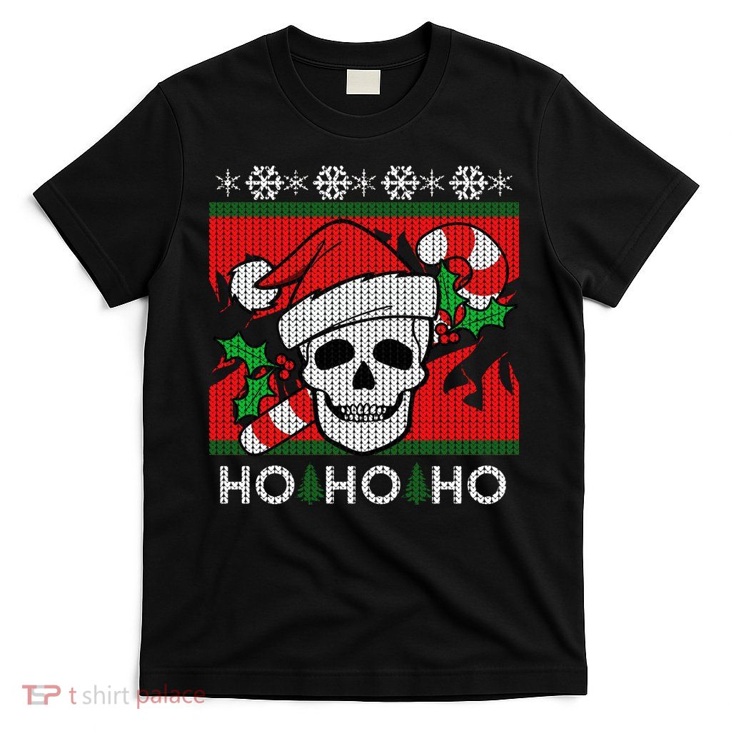 Santa Skull Candy Cane Ugly Christmas Sweater T-Shirt