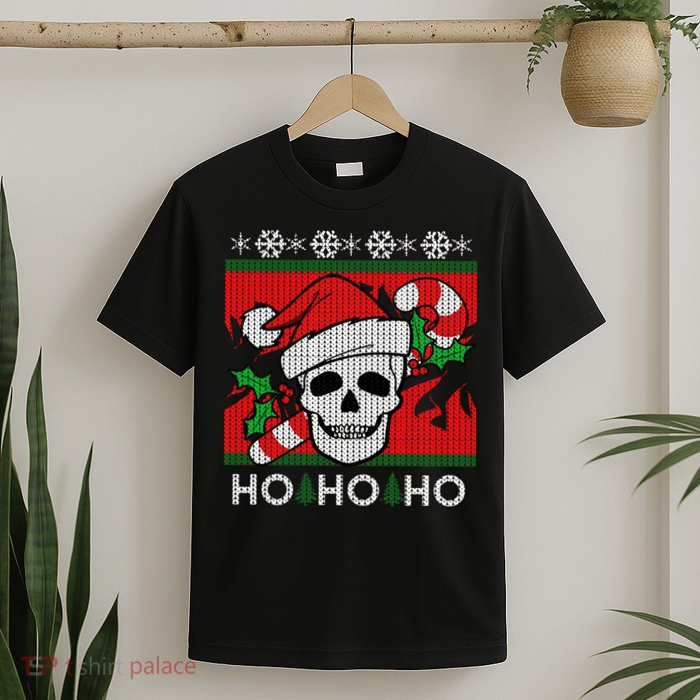 Santa Skull Candy Cane Ugly Christmas Sweater T-Shirt
