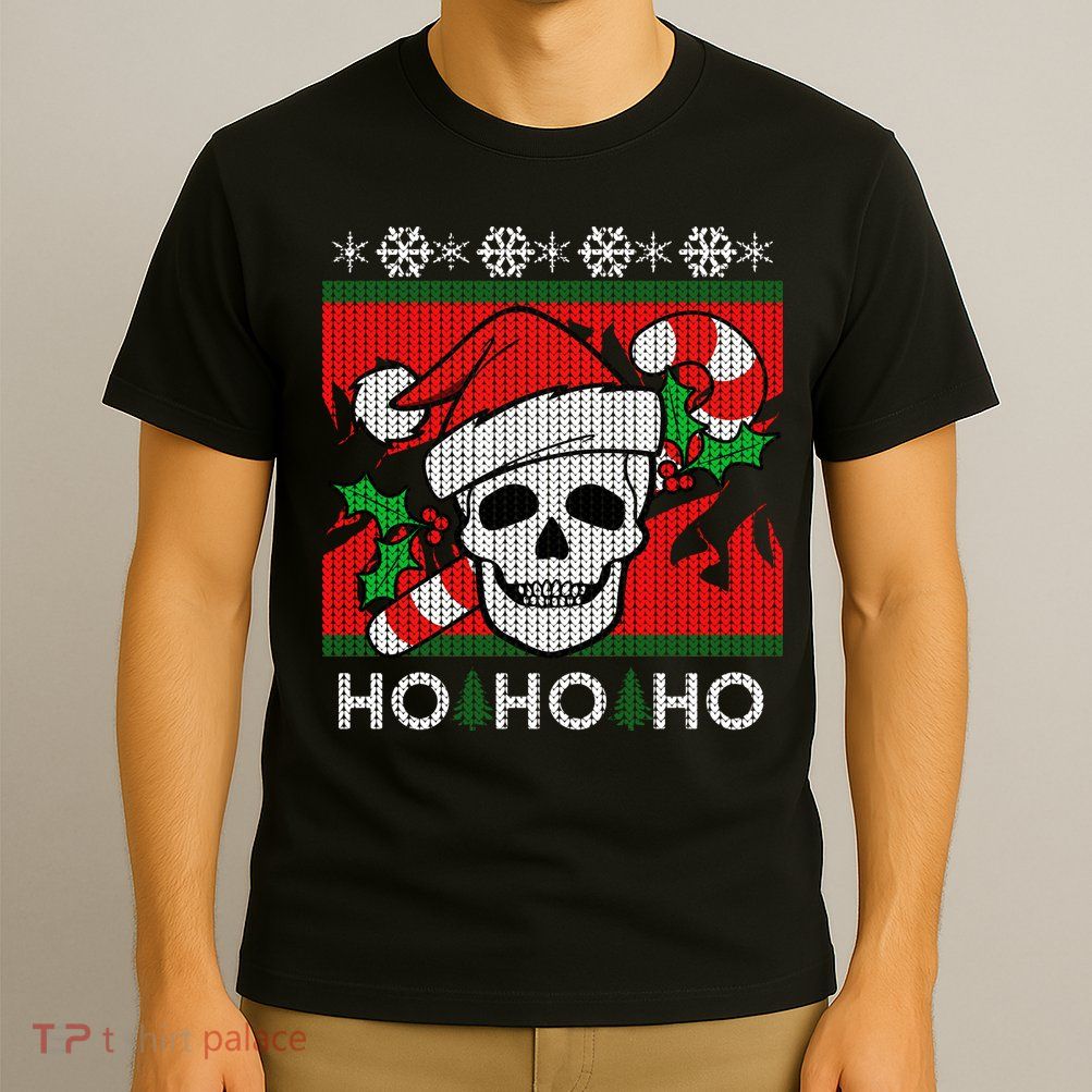 Santa Skull Candy Cane Ugly Christmas Sweater T-Shirt