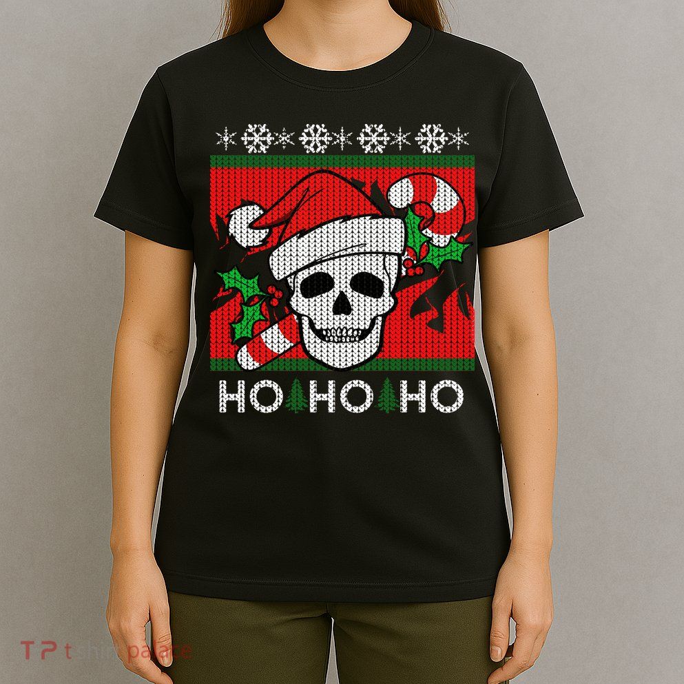 Santa Skull Candy Cane Ugly Christmas Sweater T-Shirt