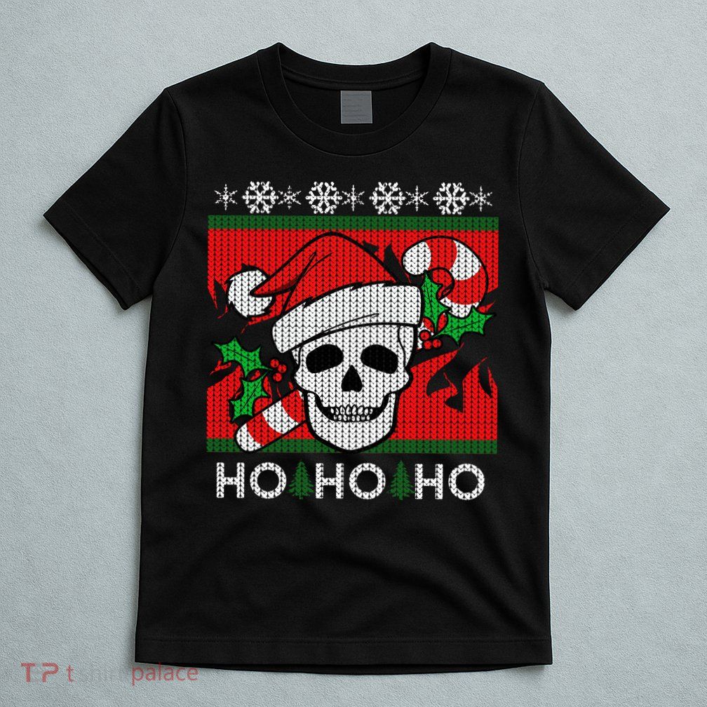 Santa Skull Candy Cane Ugly Christmas Sweater T-Shirt