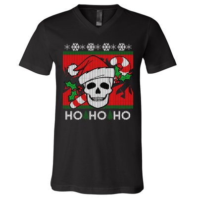 Santa Skull Candy Cane Ugly Christmas Sweater V-Neck T-Shirt