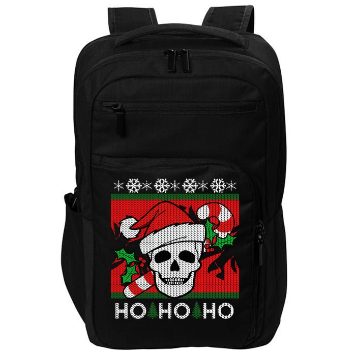 Santa Skull Candy Cane Ugly Christmas Sweater Impact Tech Backpack