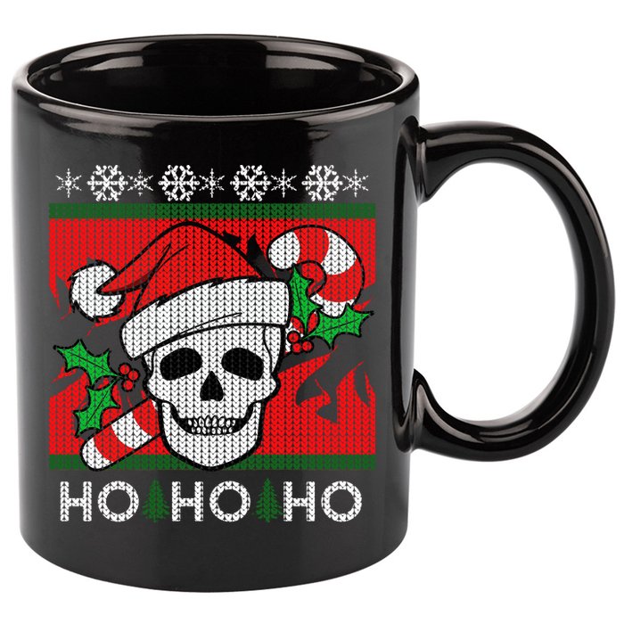 Santa Skull Candy Cane Ugly Christmas Sweater 11oz C Handle Ceramic Mug