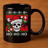 Santa Skull Candy Cane Ugly Christmas Sweater 11oz C Handle Ceramic Mug