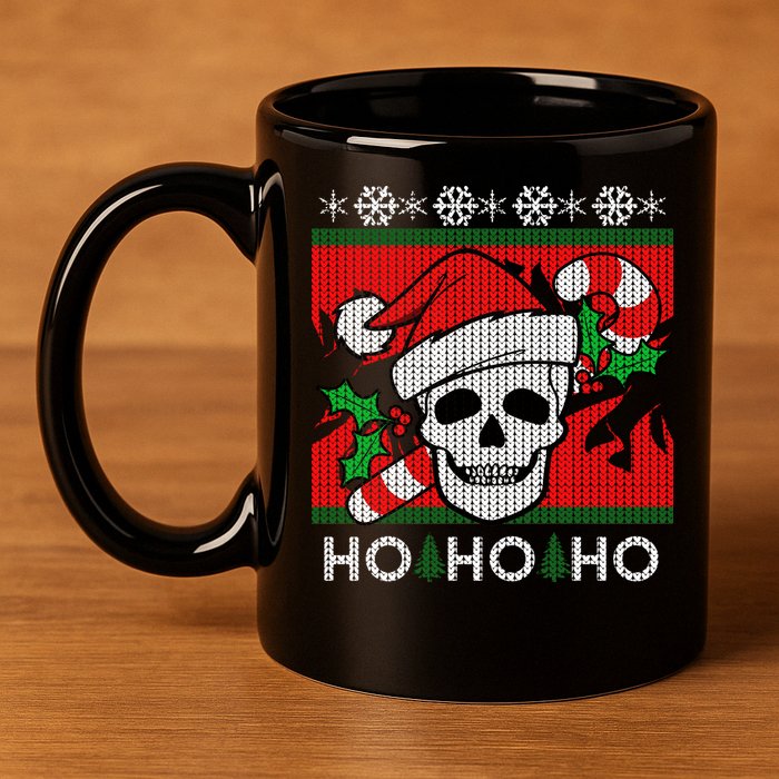 Santa Skull Candy Cane Ugly Christmas Sweater 11oz C Handle Ceramic Mug