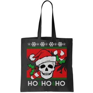 Santa Skull Candy Cane Ugly Christmas Sweater Tote Bag