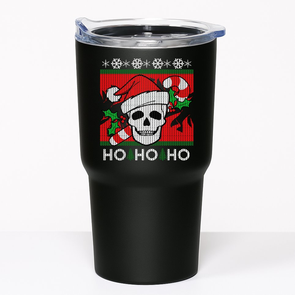 Santa Skull Candy Cane Ugly Christmas Sweater Tumbler