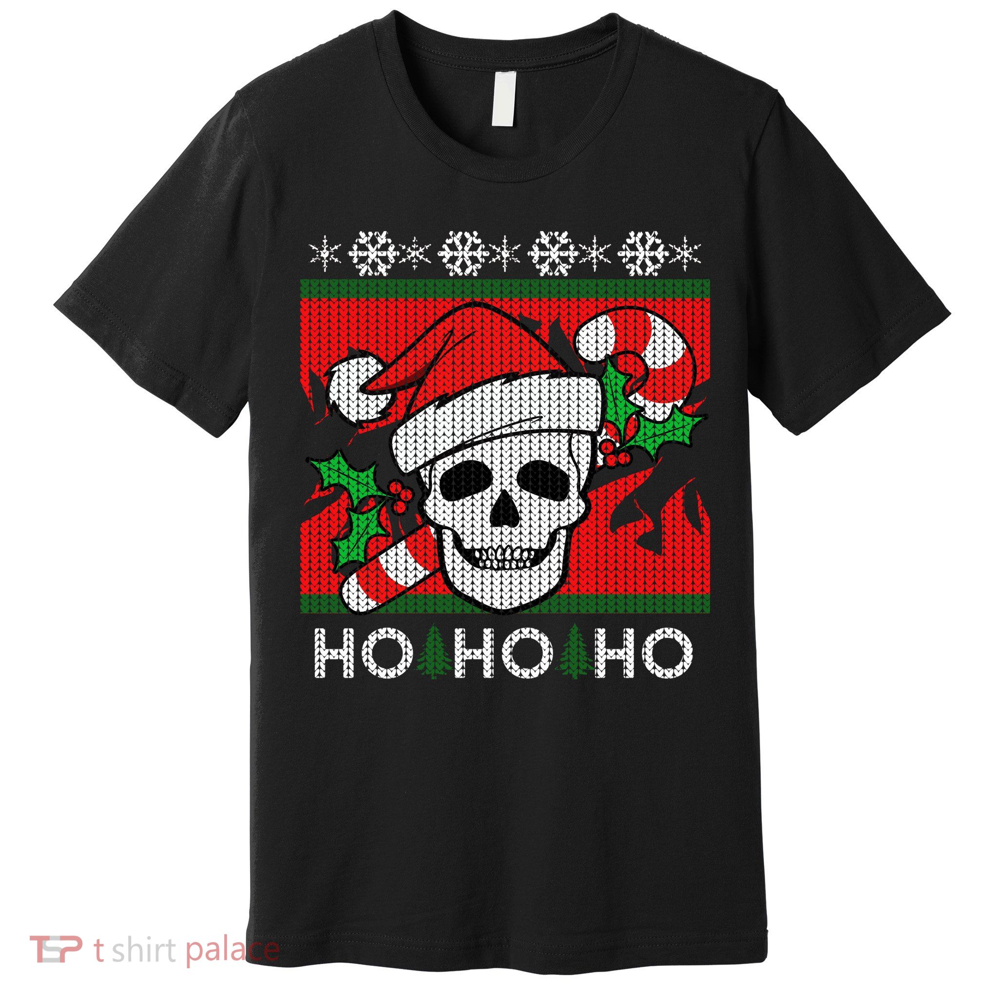 Santa Skull Candy Cane Ugly Christmas Sweater Premium T-Shirt