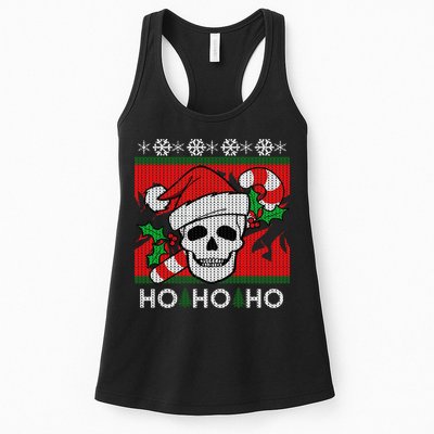 Santa Skull Candy Cane Ugly Christmas Sweater Womens Tank Top