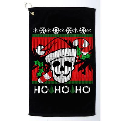Santa Skull Candy Cane Ugly Christmas Sweater Golf Towel