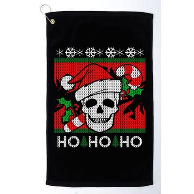 Santa Skull Candy Cane Ugly Christmas Sweater Platinum Collection Golf Towel