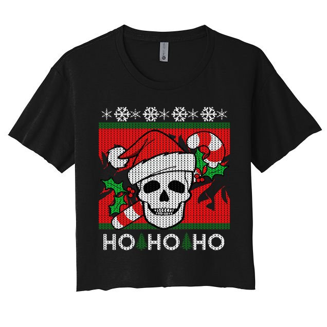 Santa Skull Candy Cane Ugly Christmas Sweater Crop Top