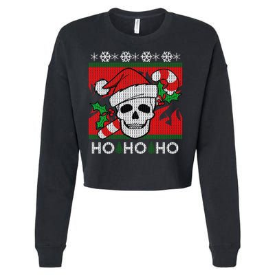 Santa Skull Candy Cane Ugly Christmas Sweater Cropped Pullover Crew
