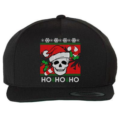 Santa Skull Candy Cane Ugly Christmas Sweater Wool Snapback Cap