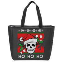 Santa Skull Candy Cane Ugly Christmas Sweater Zip Tote Bag