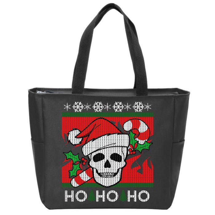 Santa Skull Candy Cane Ugly Christmas Sweater Zip Tote Bag