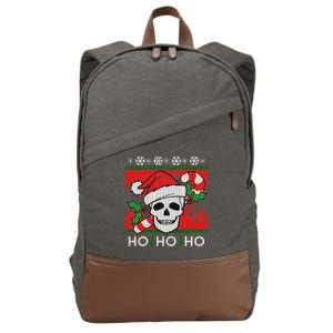 Santa Skull Candy Cane Ugly Christmas Sweater Cotton Canvas Backpack