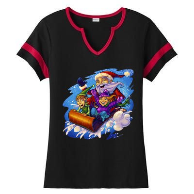 Santa Sleigh Ladies Halftime Notch Neck Tee