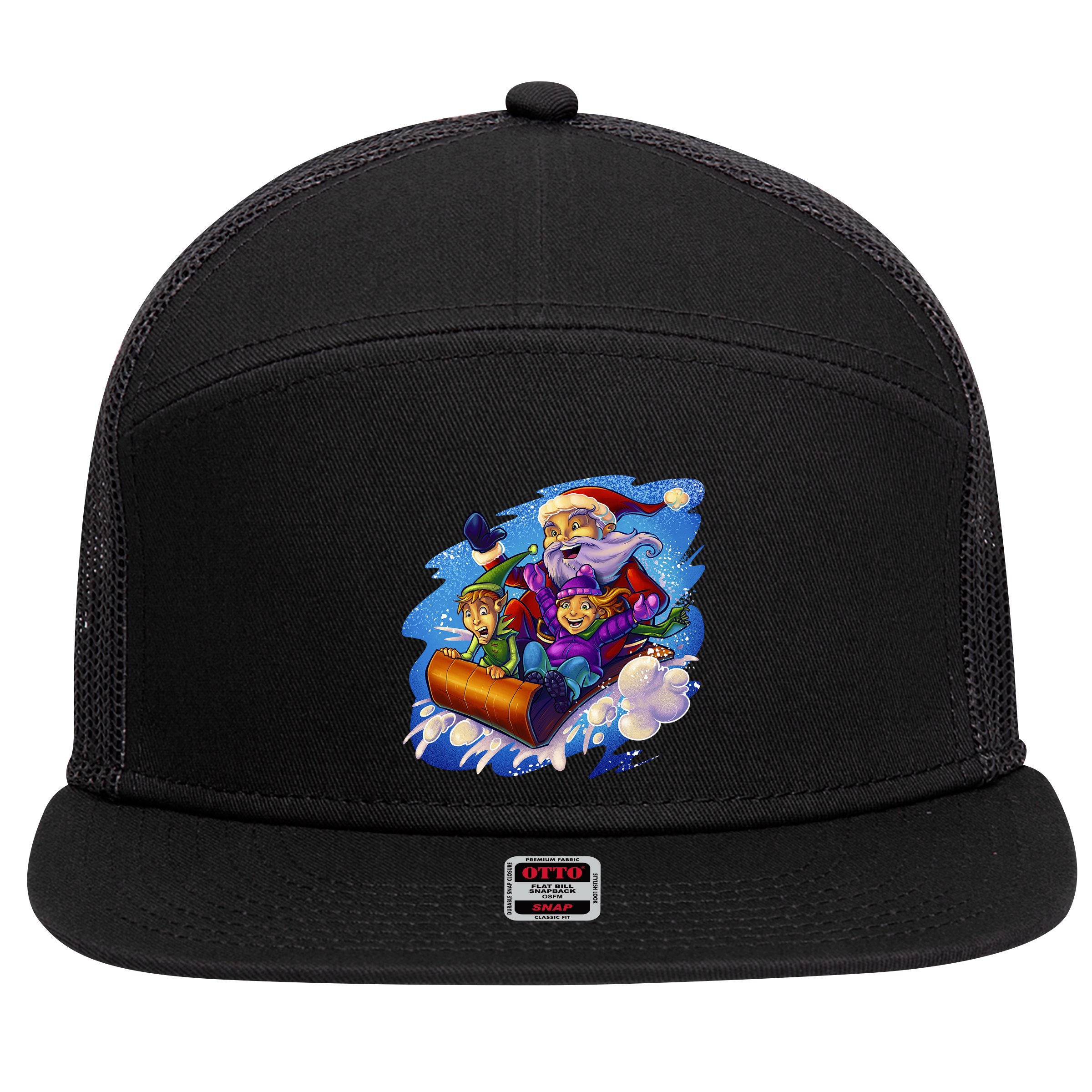 Santa Sleigh 7 Panel Mesh Trucker Snapback Hat
