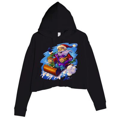 Santa Sleigh Crop Fleece Hoodie