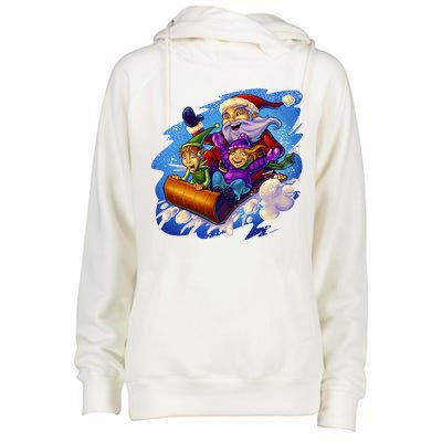 Santa Sleigh Womens Funnel Neck Pullover Hood