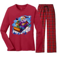 Santa Sleigh Women's Long Sleeve Flannel Pajama Set 