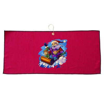 Santa Sleigh Large Microfiber Waffle Golf Towel