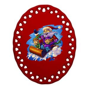 Santa Sleigh Ceramic Oval Ornament